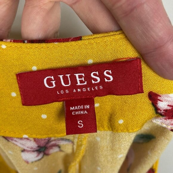 Guess Yellow Floral Wrap Skort Skirt Size Small Tie Waist Zipper Viscose Boho S - Picture 4 of 12